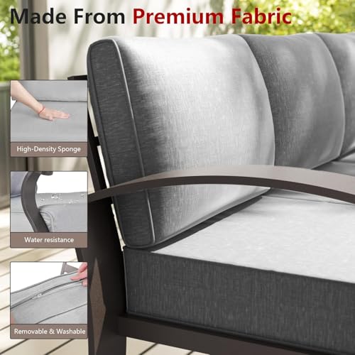 Image of Patio Furniture Set 3-Piece Aluminum Armrest Sofa, All-Weather Patio Conversation Set with Tempered Glass Top Table & Removable Sponge Cushions for Backyard Poolside - Grey