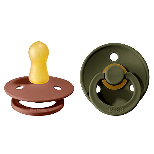 Image of BIBS Baby Pacifier | BPA-Free Natural Rubber | Made in Denmark (Woodchuck/Hunter Green, 0-6 Months) 2-Pack