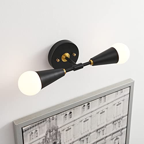 Image of BRIGHTTIA Vicky 2 Light Cone Socket Wall Sconce - Mid Century Modern Fixture for Wall & Ceiling - Minimalist Edison Lamp for Hallway and Bathroom Vanity - Black & Gold (BW0027-2BG)