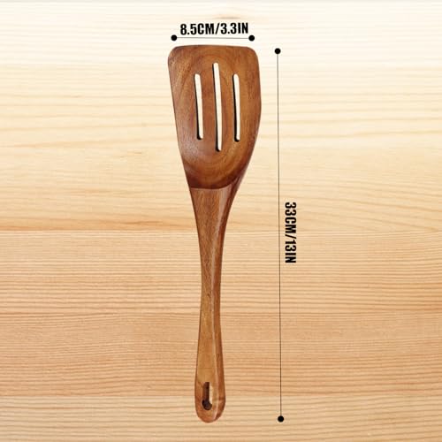 Zenxylo Wooden Spoons for Cooking & Cooking Spatula Turner Set, Premium Teak Wooden Cooking Utensils Set, Wooden Mixing Spoon - image 3