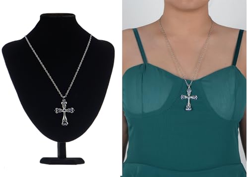 Image of Alilang Womens Black Silver Clear Crystal Rhinestones Celtic Holy Cross Pendant Necklace