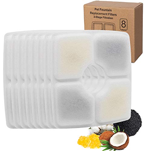 Parenda Kwyder Pet Fountain Filters, Square Replacement Filters for 84oz/2.5L Automatic Pet Fountain, Pack of 8