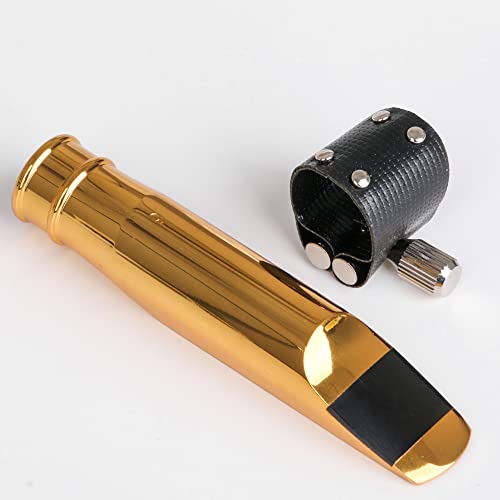 Yibuy Golden B-Flat Tenor Saxophone Mouthpiece Gold 6# Pu Leather Cap 10.6X3.5Cm #TOP1