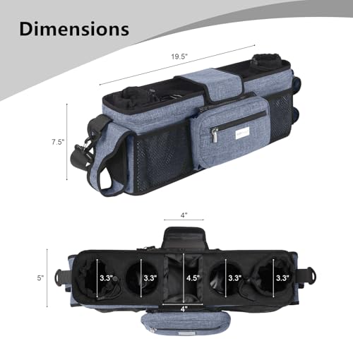 Image of TOPDesign Universal Baby Stroller Organizer, Double Stroller Caddy with Detachable Mesh Bag & Heightened Insulated Cup Holders & Non-Slip Secure Hooks Accessories, Fits Most Strollers (Blue)