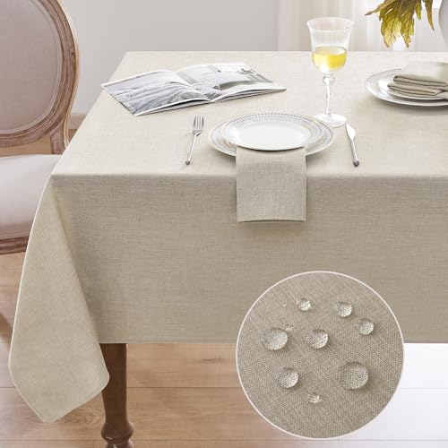 Softalker テーブルクロス 撥水140×180cm 長方形 類麻 布 テーブルクロス-汚れ防止 お手入れ簡単 無地 テーブルマット 高耐久 防水 防油 おしゃれ 北欧風 家庭用 業務用 机カバー 食卓カバー ベージュ Tablecloth