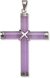 Lucky&Store LAVENDER Jade Cross Charm Pendant in Sterling Silver 16' Chain 2' Extended. Purple Jade Charm/Pendant/Necklace. Jade LOVER Cross Pendant. Religious Jade Cross. (Cross w/Chain)