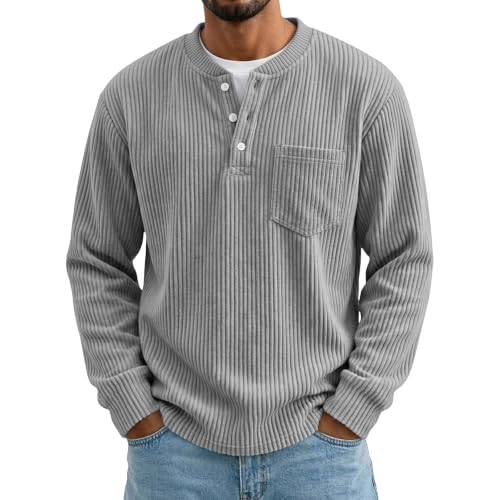 Long Sleeve Henley T Shirts for Men Big and Tall Classic Y2k Shirts Vintage - image 2