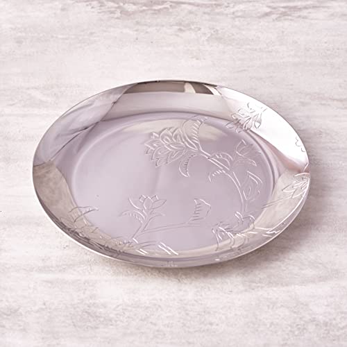 Image of ARTTDINOX Stainless Steel Royal Lapiz Quarter Plate S /6 | Stainless Steel Plates for Gifting | Steel Plates for Regular Use /Side Serving Plate,Set of 6 Pieces
