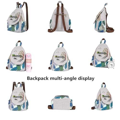 Image of Womens Cotton Hemp Cloth Backpack Boho Vintage Embroidered Casual Purse Handbags Messenger Bag Peacock