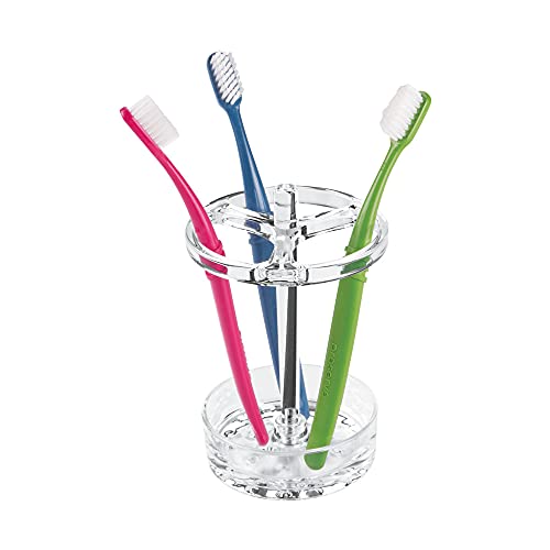 iDesign Portacepillos de dientes, soporte para cepillos de dientes grande de plástico, porta cepillos para hasta 3 cepillos dentales eléctricos o manuales, transparente