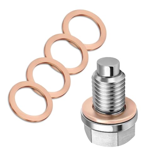 Image of winterrock M14 x 1.5 Magnetic Oil Drain Plug, Stainless Steel Oil Pan Bolt with 5PCS Copper Crush Washer Gaskets, Heavy Duty Oil Plug Anti Leakage Replacement, for Most Vehicles, Motorcycles, Boats