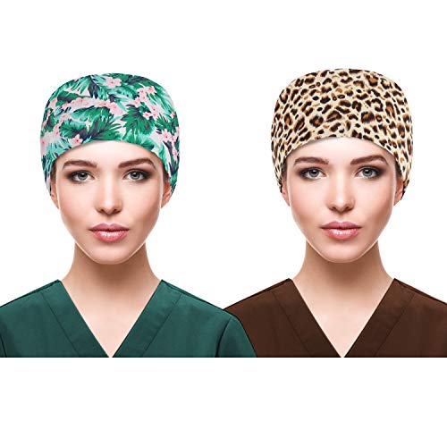 Image of QBA Adjustable Working Cap with Button, Cotton Working Hat Sweatband, Elastic Bandage Tie Back Hats for Women & Men, One Size