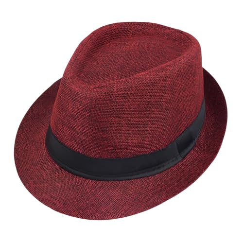 Giroir Fedora Hats for Men Women Short Brim Unisex Summer Beach Style 1920s Party Accessories (US Alpha Small Medium Wine Red)