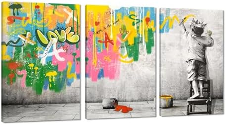 Novatique Banksy Canvas Wall Art Abstract Graffiti Wall Art Colorful Graffiti Art Print Modern Pop Art Wall Decor Painting for Living Room Bedroom Office,24”x 36”x3Pcs