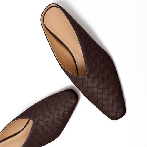 Image of Woven Mules for Women Slip on Comfortabke Metallic Slides Ladies Trendy Square Toe Hidden Wedge Mules
