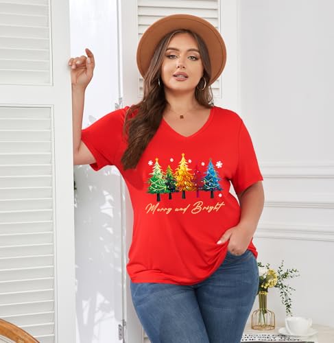 Image of ForHailey Women's Plus Size Short Sleeve Tee Shirt V Neck Basic Ladies Loose Fit T Shirt 1X-5X