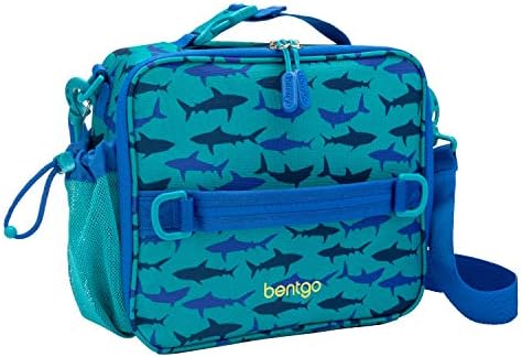 Bentgo® Kids Lunch Bag - Durable, Double Insulated, Water-Resistant Fabric, Interior & Exterior Zippered Pockets, Water Bottle Holder - Ideal for Children 3+ (Shark)