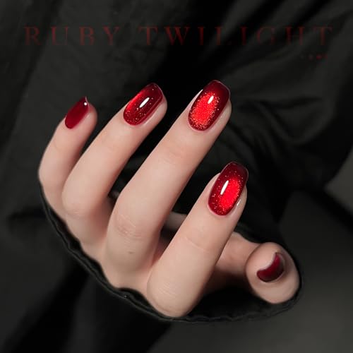 GAOY Red Cat Eye Gel Nail Polish, 16ml Glitter Holographic Nail Polish with Magnet, Reflective Translucent UV Gel, 2907 Ruby Twilight - Thumbnail 3