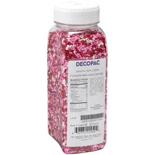 Decopac Valentine Fusion Mix Sprinkles, 27Oz, Pink, Red White Candy Sprinkles In Handheld Container, Edible Decorations For Celebration Cakes, Cupcakes, Cookies And Donuts