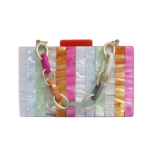 Image of Acrylic Clutch Purse for Women Colorful Evening Handbag Geometric Marbling Box Bag with Detachable Chain