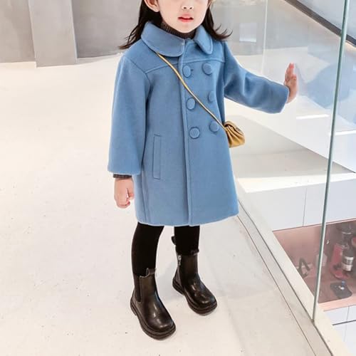 Girls Winter Coat Wool Blend Double Breasted Kids Long Trench Coat with Pocket Button Preppy Toddler Fall Jacket3