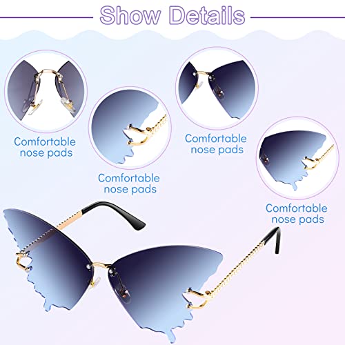 Weewooday 2 Pairs Butterfly Sunglasses Rimless Glasses Eyewear Butterfly Wing Sunglasses for Women Men4