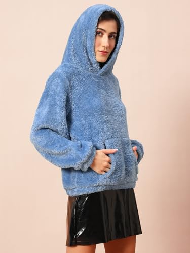 Image of THE DRY STATE Women's Basic Fit Teddy Fur Hoodie with Kangaroo Pocket