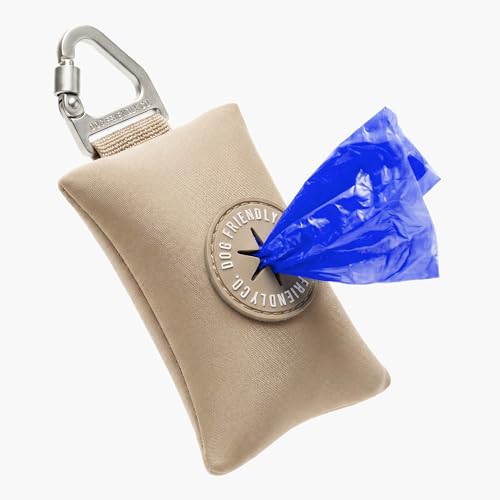 Image of Dog Friendly Co. Poop Bag Holder for Leash, Doggie Waste Bag, Premium Brown | One Click Clip Potty Carrier Dispenser, Pet Trash Bags, Neoprene Fabric for All Weather Conditions, Stylish Walking Accessory