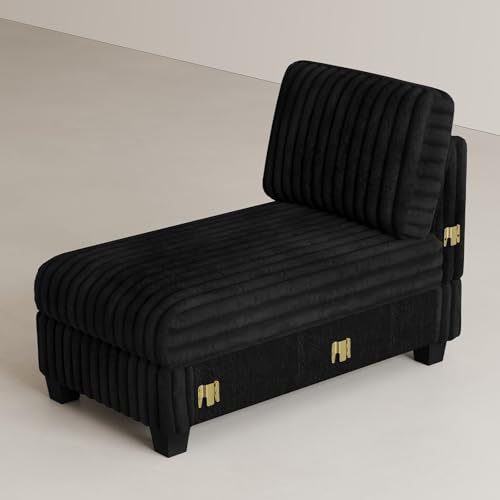 Image of Belffin Modular Sectional Sleeper Sofa Bed with Extendable Length Corduroy Couch Deep Seat Cloud Couch for Living Room. Black Convertible Sectional Sofa Bed
