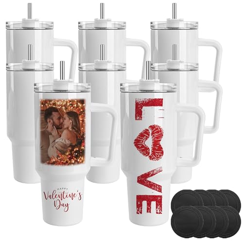 Joyclub 8 Pack 40 OZ Sublimation Tumblers with Handle Blank Insulated Large Tumbler Bulk, Coffee Travel Cups Stainless Steel Travel Mug for Diy Craft