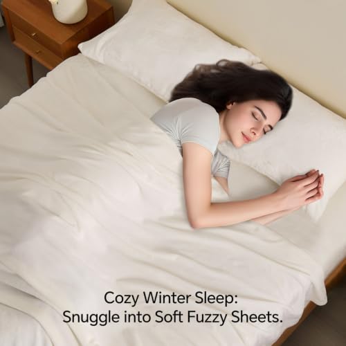 Image of BEDELITE Flannel Sheet Set, California King Size, White, 4 Pieces