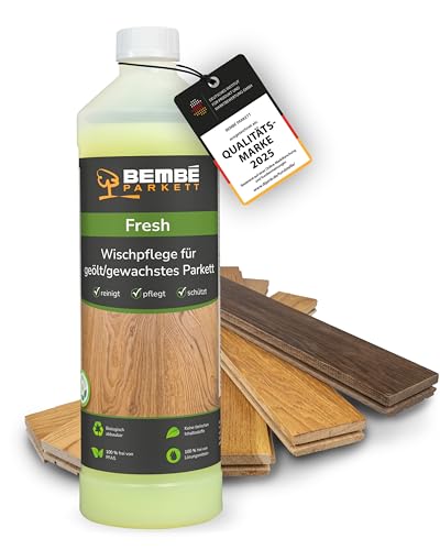 Bembé Fresh Parkettreiniger & Parkettpflege I 1 Liter I Hochkonzentriert für über 100m² I Reinigt & pflegt geöltes, gewachstes Parkett I Seidenmatt & polierbar I Rutschhemmend & wasserabweisend