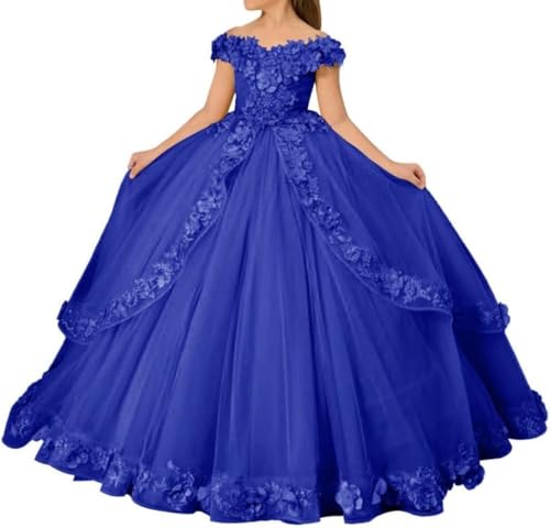 Flower Girl Dress Lace Applique First Communion Dress Princess Tulle Pageant Dresses Long Ball Gown