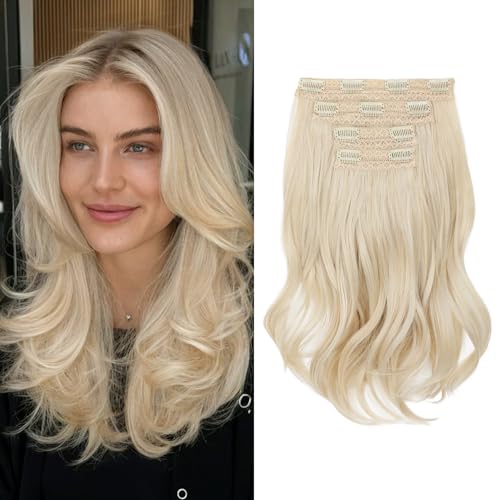 REECHO Hair Extensions - 4PCS 14 Short Clip in Hair Extensions Layered Cut Invisible Lace Weft Natural Soft Synthetic Hairpieces for Women - Light Blonde
