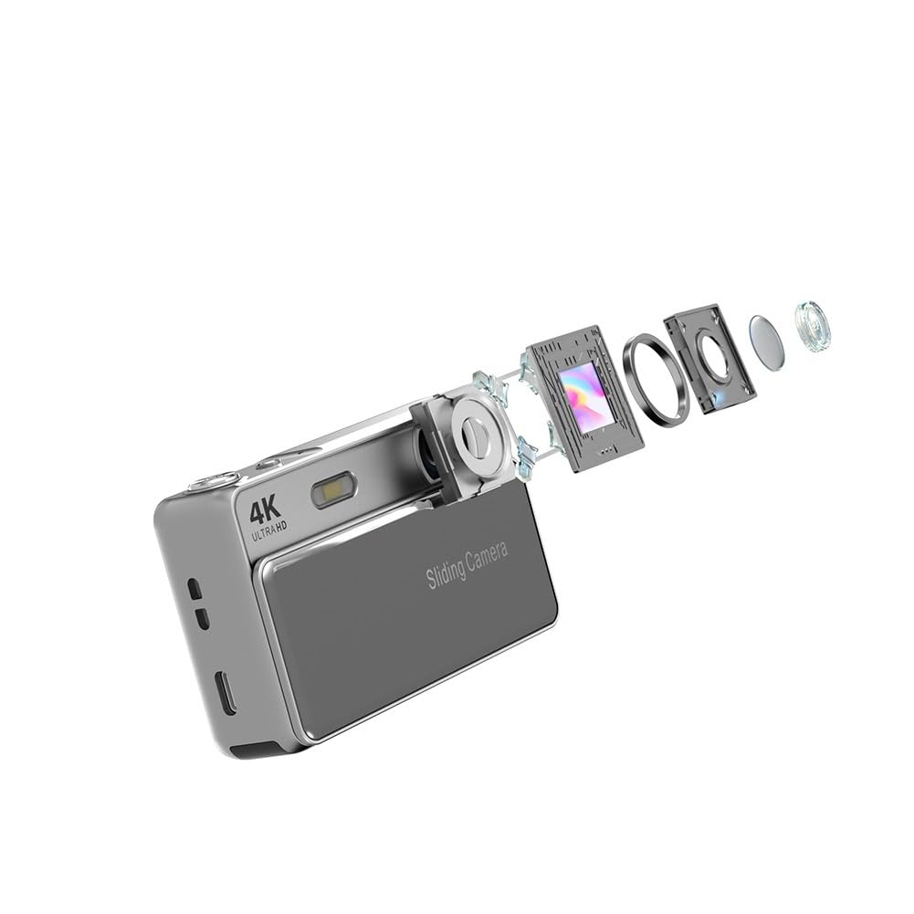 Fotocamera digitale da 64 MP, zoom 16x, fotocamera a scorrimento compatta con video 4K, schermo da 2,8 pollici, flash integrato per studenti