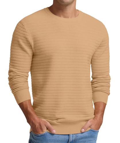 Men's Crewneck Pullover Sweater Solid Knitted Soft Long Sleeve Casual Sweater