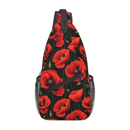Mochila Urbana Sling Estampado Flores Poppy Negra miniatura 1