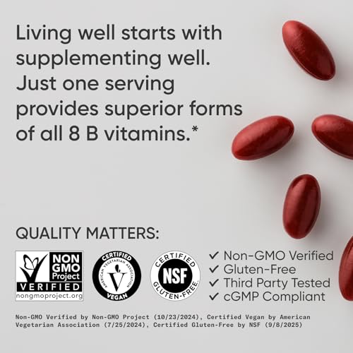 Sports Research® Vitamin B-Complex - Full Spectrum of B Vitamins with Methylated B12 & Folate - Gluten Free · Plant-Based · Non-GMO · Vegan-Friendly Formula - 120 Veggie Softgels - Image 5