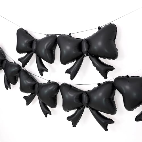 Image of 6 Pieces Bow Balloons, Black Matte Metallic Foil Bow Balloon for Men Women Boys Girls Bowtie Theme Birthday Party, Wedding Bridal Shower, Black Party Decorations, Balloon Garland Accessories