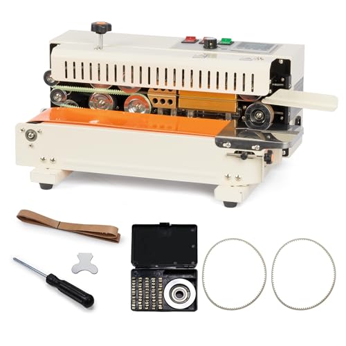 U.S. Solid Máquina selladora automática horizontal de banda continua, sellador de bolsas de PVC de mesa para 0,02 0,8 mm de grosor con control digital de temperatura y codificación de sellos (220 V)