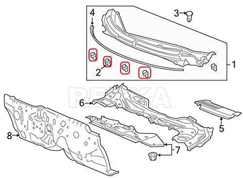 Rexka 20pcs Cowl Vent Grill Retainer Clips for Honda Acura 90602-TA0-003 Accord CR-Z Civic Crosstour RDX TL TLX TSX ZDX