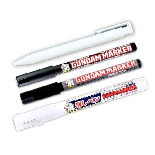 Someie GSI Creos Gundam Marker Pour Type GM301 Black & GM302 Gray & Eraser Pen GM300 & Knock-Type Eraser?Flow-in Type Panel Lining Pens