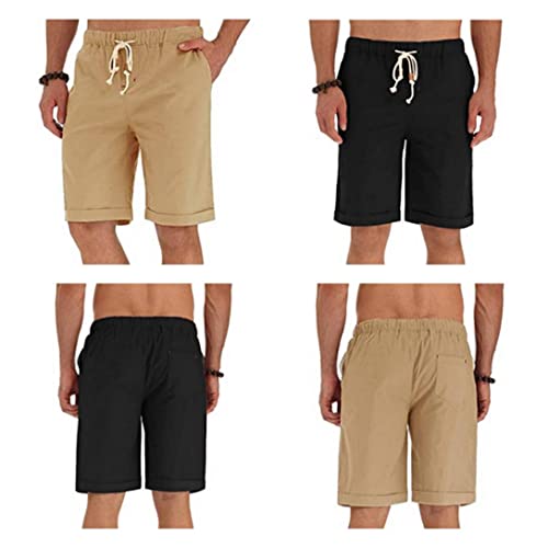 STICKON Men’s Linen Shorts Khaki Summer Shorts Drawstring with Elastic Waist and Pockets Khaki1 S by STICKON - Used condition - Image 2