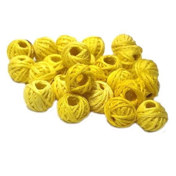 SATRANG Online Yellow 100 Pcs Pack Pack Cotton Thread Woven Handmade Ball Beads for Jewellery Making
