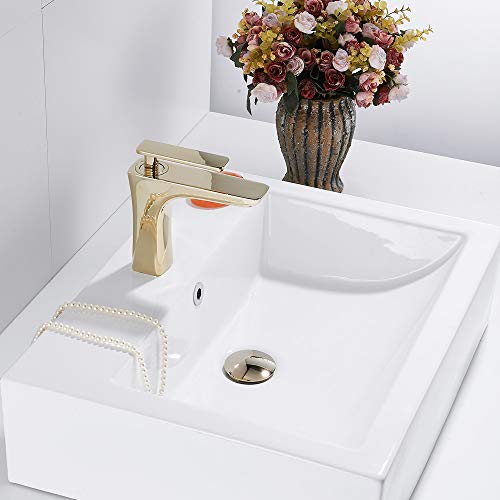 REGALMIX Vessel Sink Drain, Bathroom Faucet Vessel Sink Pop Up Drain Stopper, Built-In Anti-Clogging Strainer, with Overflow Light Golden, Fits Standard American Drain Hole(1-1/2" to 1-3/4") RWF083M