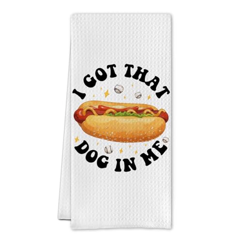 SereneHanctuary Funny Hotdog Baseball Kitchen Towels, Baseball Lover Player Fan Gifts Dish Tea Towels, Hotdog Food Lover Gifts Decorative Hand Towel for Kitchen, 16x24 Inch