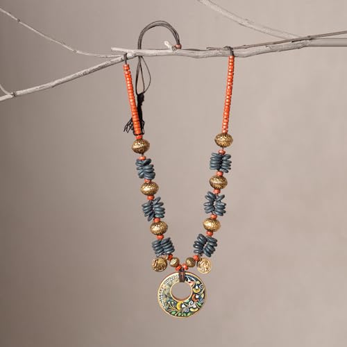 Image of AAKRITI ART CREATIONS Handcrafted Tribal & Boho Ethnic Necklace Collection | Floral, Mandala, Tassel & Dhokra Pendant Designs | Artisan Brass, Wood & Statement Jewelry for Women