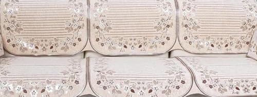 Image of KNIT VIBES Premium Velvet Jaquard Fabric Sofa Cover for 5 Seater Sofa Set Slipcover for 3+1+1 Seater Sofa Panel Cover, 5 Seater, Cream Color, Flower Lines