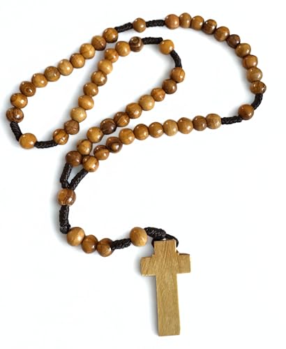 Holy Land Olive Wood Rosary - Handcrafted Prayer Beads with Wooden Cross, Made in Bethlehem & Jerusalem with Certificate of Authenticity
