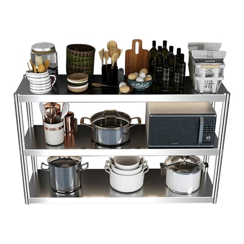 Estante de almacenamiento metálico de 3 niveles，estante de cocina de acero inoxidable altura ajustable，estante de pared para despensa comercial para comedores domésticos，restaurantes(70x35x75cm)